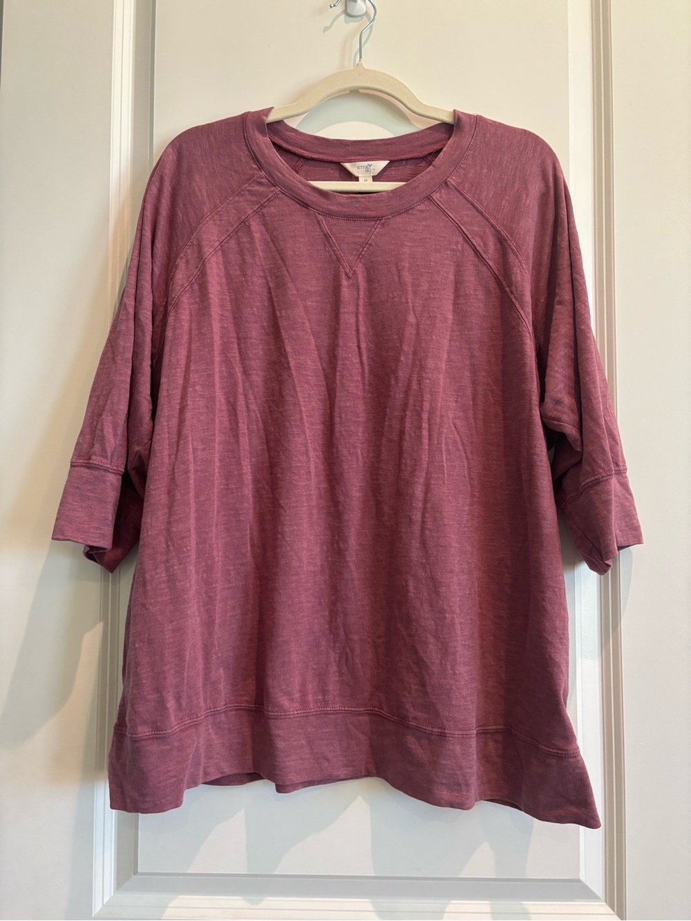 Terra & Sky 1X Mauve Mineral Wash Raglan 3/4 Sleeve Pullover Top